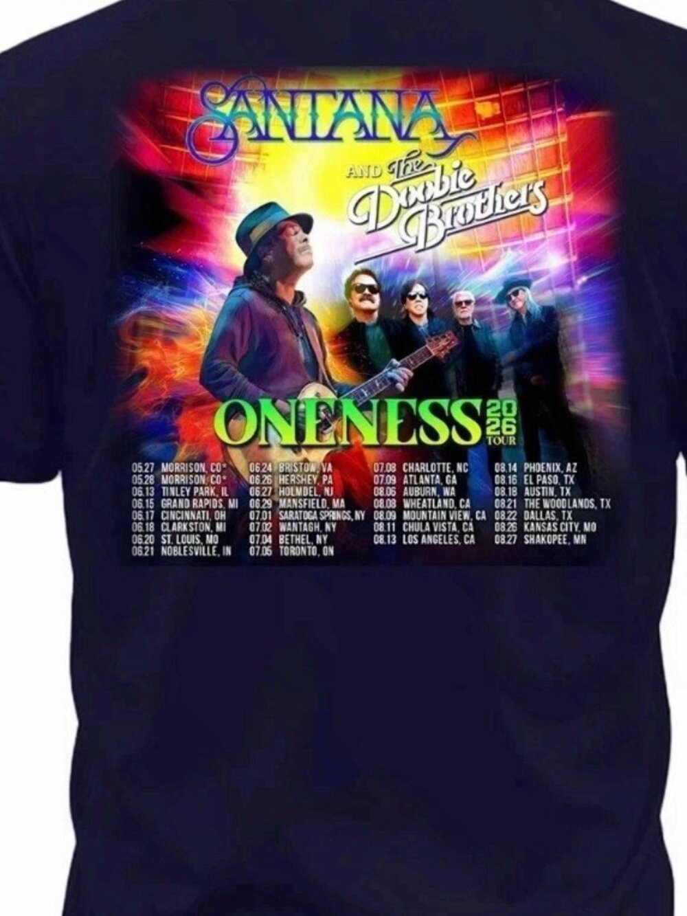 Santana x Doobie Brothers Oneness Tour 2026 Graphic Multicolor T-shirt - Picture 3 of 3